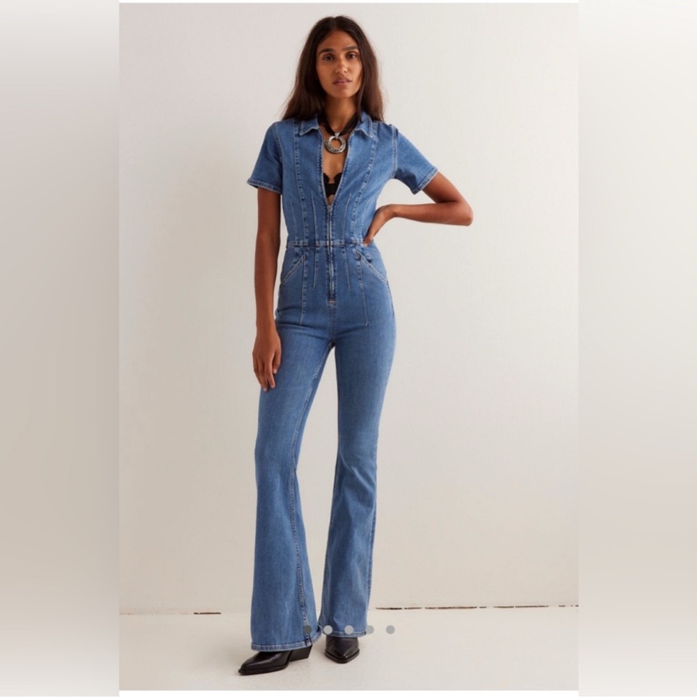 Free People Blue Denim Jumpsuit